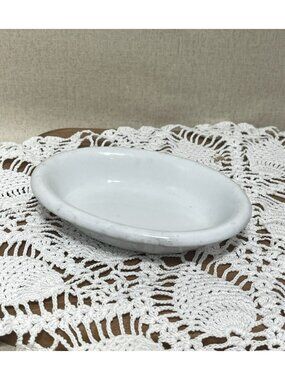 Vintage White Chunky Soap Dish Hotel Ironstone Oval Bowl Chubby Bishop Stonier
